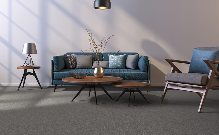 dark grey carpet in living room