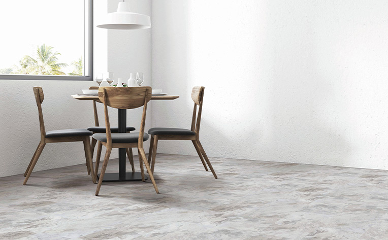 large-format stone-look tile in dining room