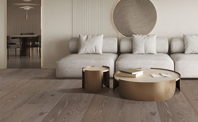flooring canada circular table and white couch in living room
